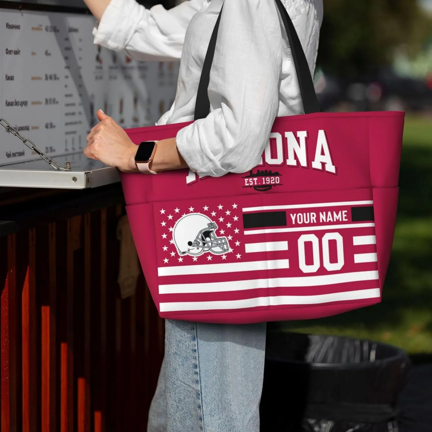 Custom Beach Bag Custom Football Style Large Beach Tote Bag Personalized Add Your Name and Number Shoulder Bag