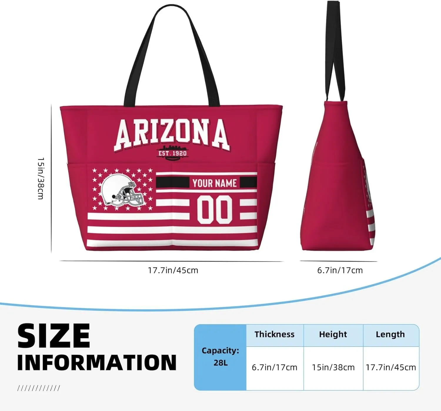 Custom Beach Bag Custom Football Style Large Beach Tote Bag Personalized Add Your Name and Number Shoulder Bag
