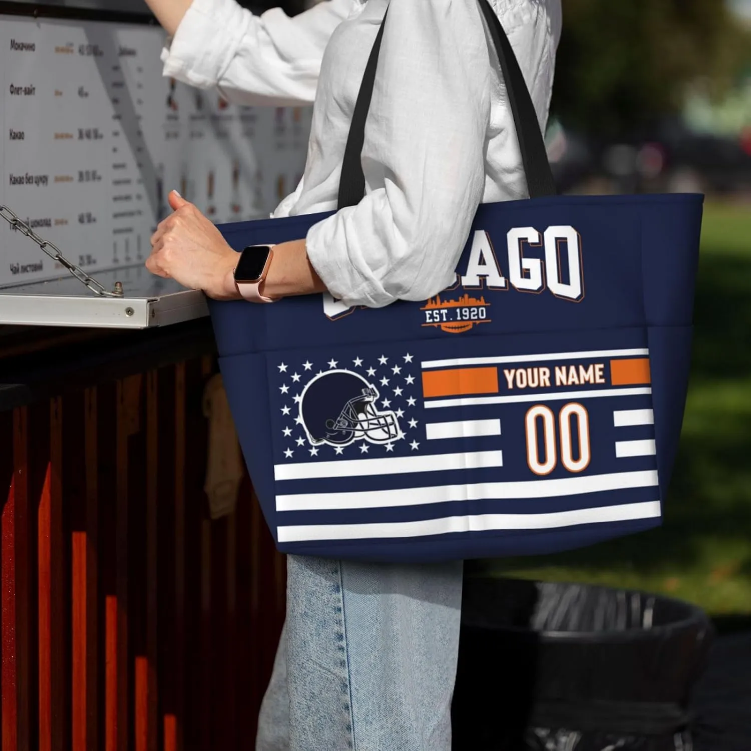 Custom Beach Bag Custom Football Style Large Beach Tote Bag Personalized Add Your Name and Number Shoulder Bag