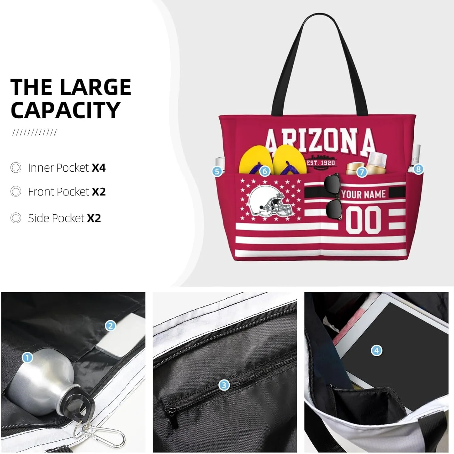 Custom Beach Bag Custom Football Style Large Beach Tote Bag Personalized Add Your Name and Number Shoulder Bag