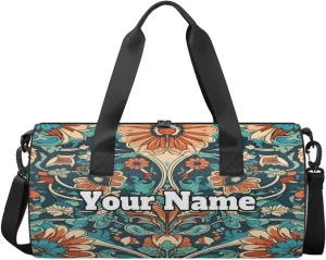 Custom Gym Bag for Women Men with Name, Personalized Aztec Art Duffel Bag for Sports, Waterproof Dance Bag, Lightweight Carryon Gym Bag, Vintage Bohemian