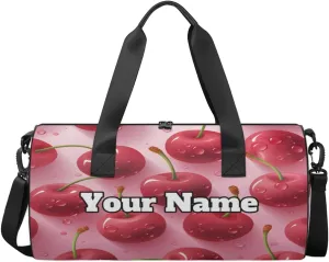 Custom Gym Bag for Women Men with Name, Personalized Cherries Duffel Bag for Sports, Waterproof Dance Bag, Lightweight Carryon Gym Bag, Fruits