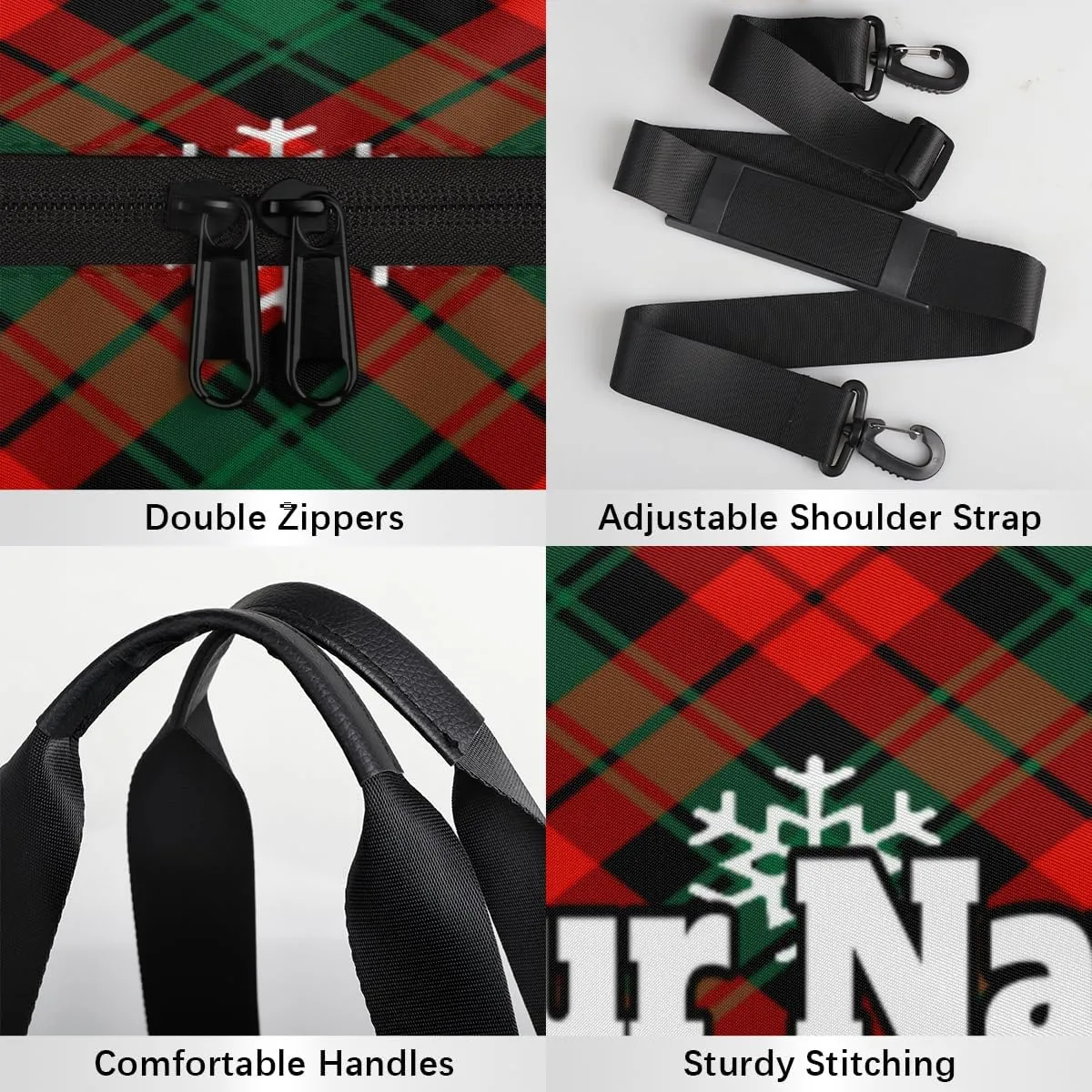 Custom Gym Bag for Women Men with Name, Personalized Christmas Lattice Duffel Bag for Sports, Waterproof Dance Bag, Lightweight Carryon Gym Bag, Snowflake