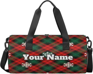 Custom Gym Bag for Women Men with Name, Personalized Christmas Lattice Duffel Bag for Sports, Waterproof Dance Bag, Lightweight Carryon Gym Bag, Snowflake