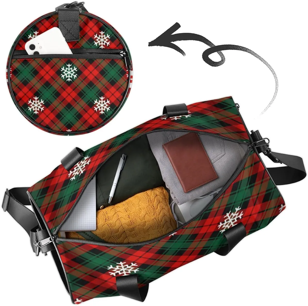 Custom Gym Bag for Women Men with Name, Personalized Christmas Lattice Duffel Bag for Sports, Waterproof Dance Bag, Lightweight Carryon Gym Bag, Snowflake