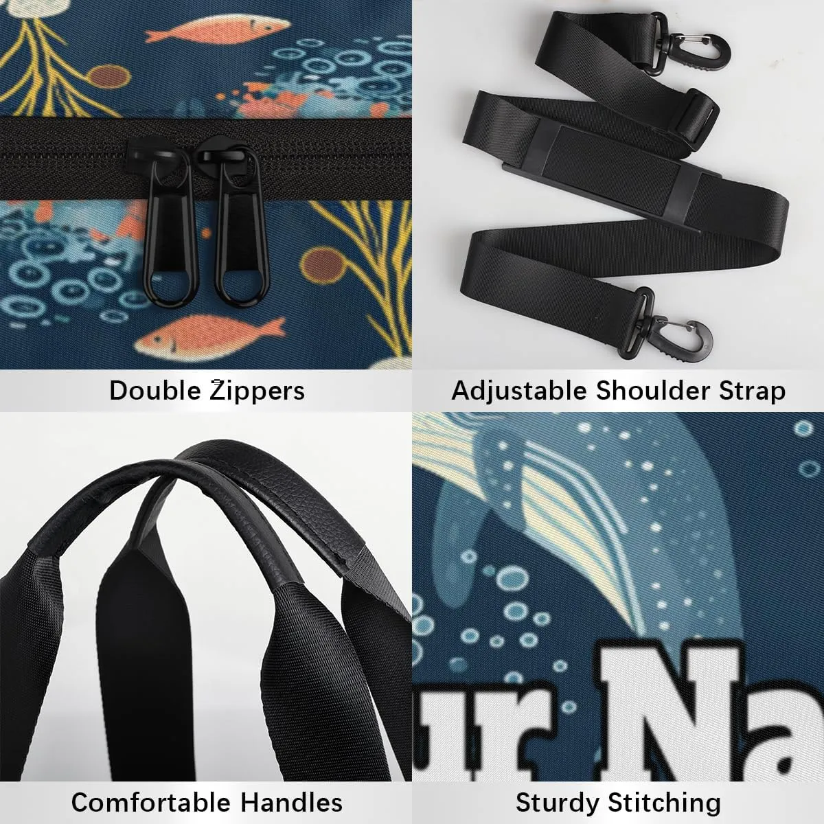 Custom Gym Bag for Women Men with Name, Personalized Coral Whale Duffel Bag for Sports, Waterproof Dance Bag, Lightweight Carryon Gym Bag, Animals