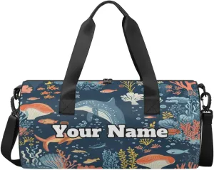 Custom Gym Bag for Women Men with Name, Personalized Coral Whale Duffel Bag for Sports, Waterproof Dance Bag, Lightweight Carryon Gym Bag, Animals