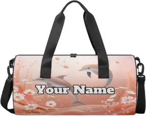 Custom Gym Bag for Women Men with Name, Personalized Dolphin Duffel Bag for Sports, Waterproof Dance Bag, Lightweight Carryon Gym Bag, Flowers