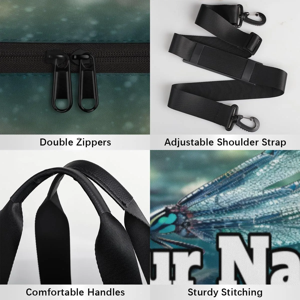 Custom Gym Bag for Women Men with Name, Personalized Dragonfly Duffel Bag for Sports, Waterproof Dance Bag, Lightweight Carryon Gym Bag, Dragonfly Pattern