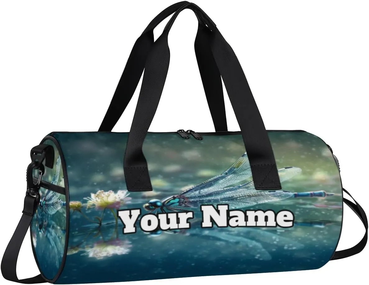 Custom Gym Bag for Women Men with Name, Personalized Dragonfly Duffel Bag for Sports, Waterproof Dance Bag, Lightweight Carryon Gym Bag, Dragonfly Pattern