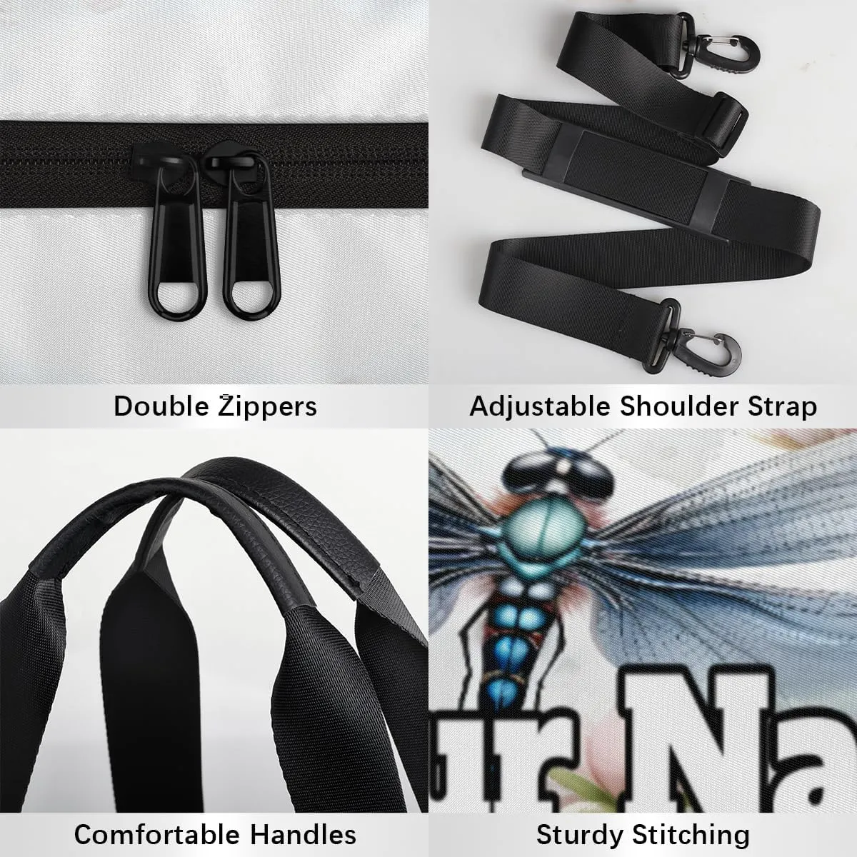 Custom Gym Bag for Women Men with Name, Personalized Dragonfly Duffel Bag for Sports, Waterproof Dance Bag, Lightweight Carryon Gym Bag, Floral Dragonfly