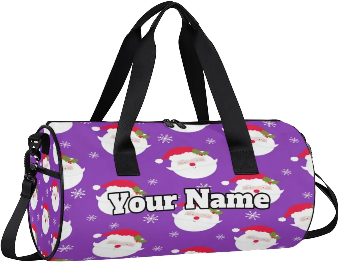 Custom Gym Bag for Women Men with Name, Personalized Father Christmas Duffel Bag for Sports, Waterproof Dance Bag, Lightweight Carryon Gym Bag, Christmas