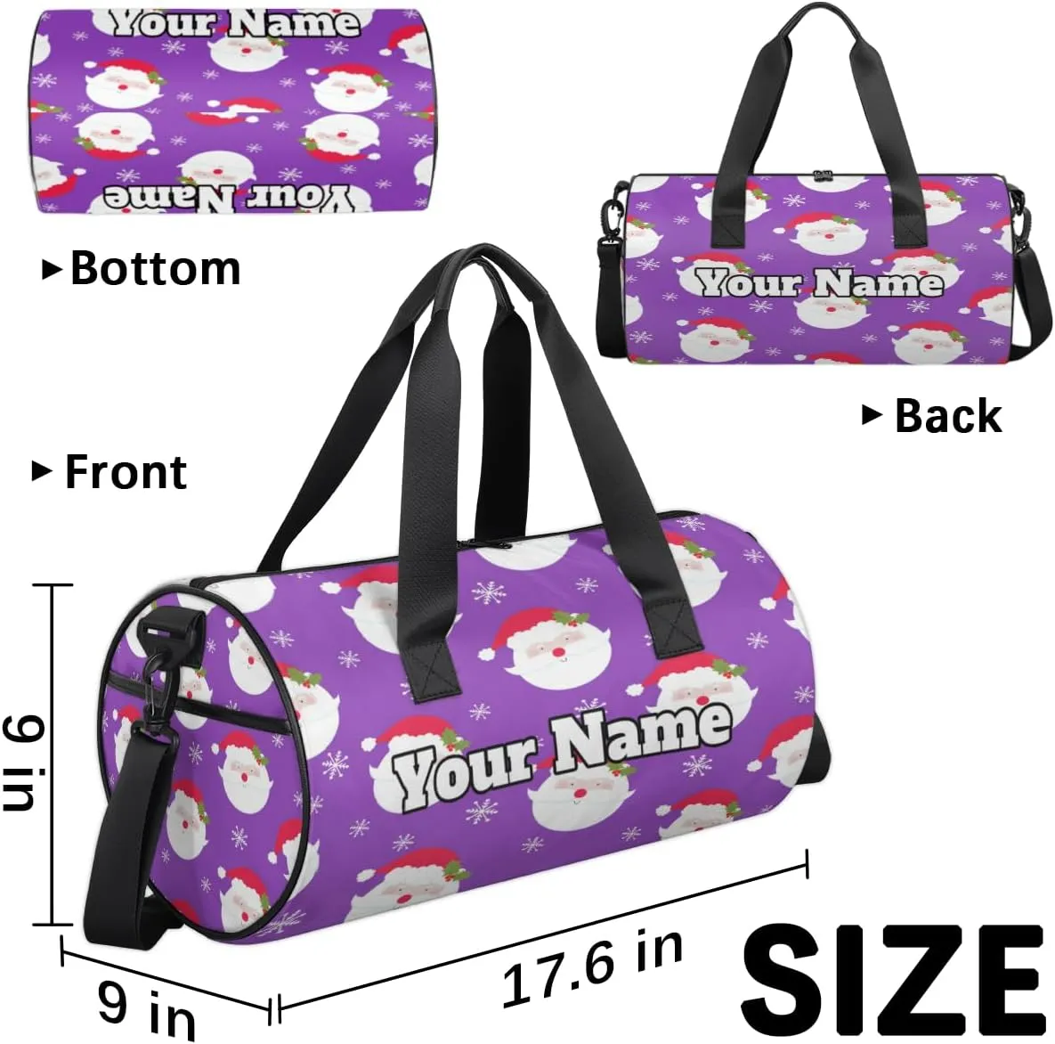 Custom Gym Bag for Women Men with Name, Personalized Father Christmas Duffel Bag for Sports, Waterproof Dance Bag, Lightweight Carryon Gym Bag, Christmas