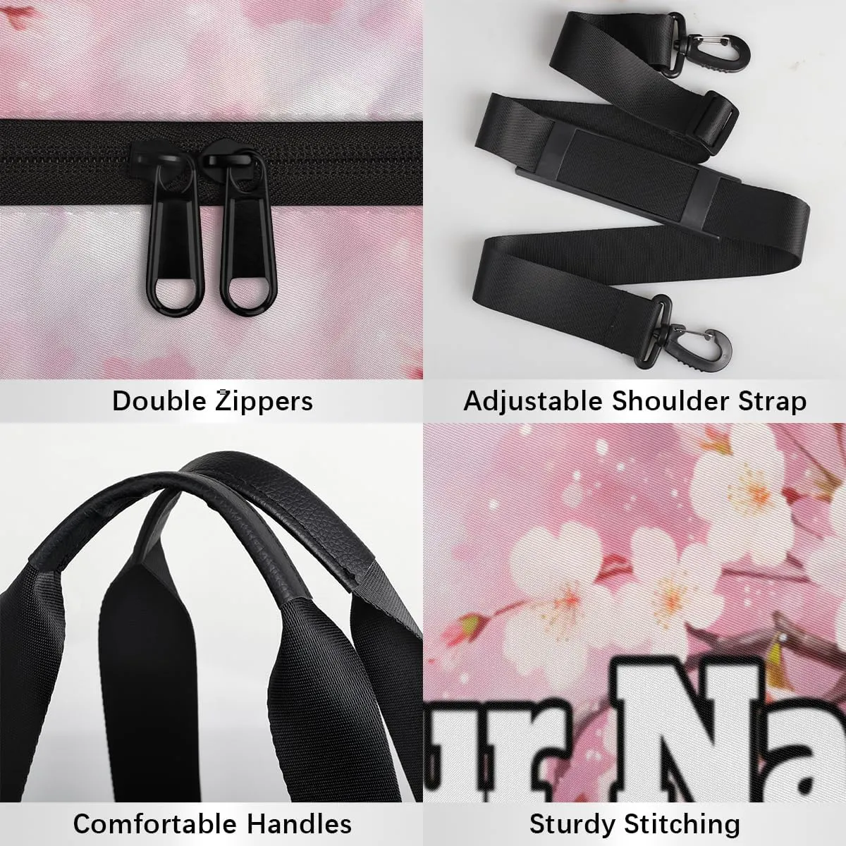 Custom Gym Bag for Women Men with Name, Personalized Japanese Cherry Duffel Bag for Sports, Waterproof Dance Bag, Lightweight Carryon Gym Bag, Cherry Blossom