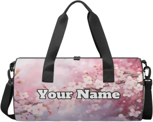 Custom Gym Bag for Women Men with Name, Personalized Japanese Cherry Duffel Bag for Sports, Waterproof Dance Bag, Lightweight Carryon Gym Bag, Cherry Blossom