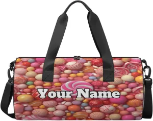 Custom Gym Bag for Women Men with Name, Personalized Lollipop Duffel Bag for Sports, Waterproof Dance Bag, Lightweight Carryon Gym Bag, Lollipop