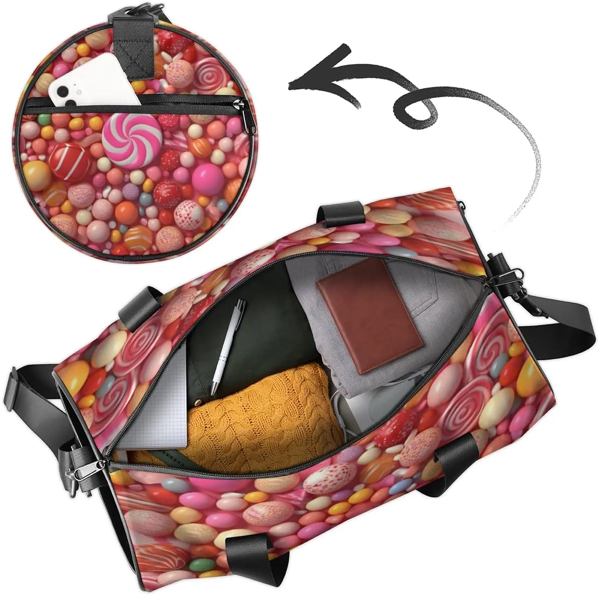 Custom Gym Bag for Women Men with Name, Personalized Lollipop Duffel Bag for Sports, Waterproof Dance Bag, Lightweight Carryon Gym Bag, Lollipop