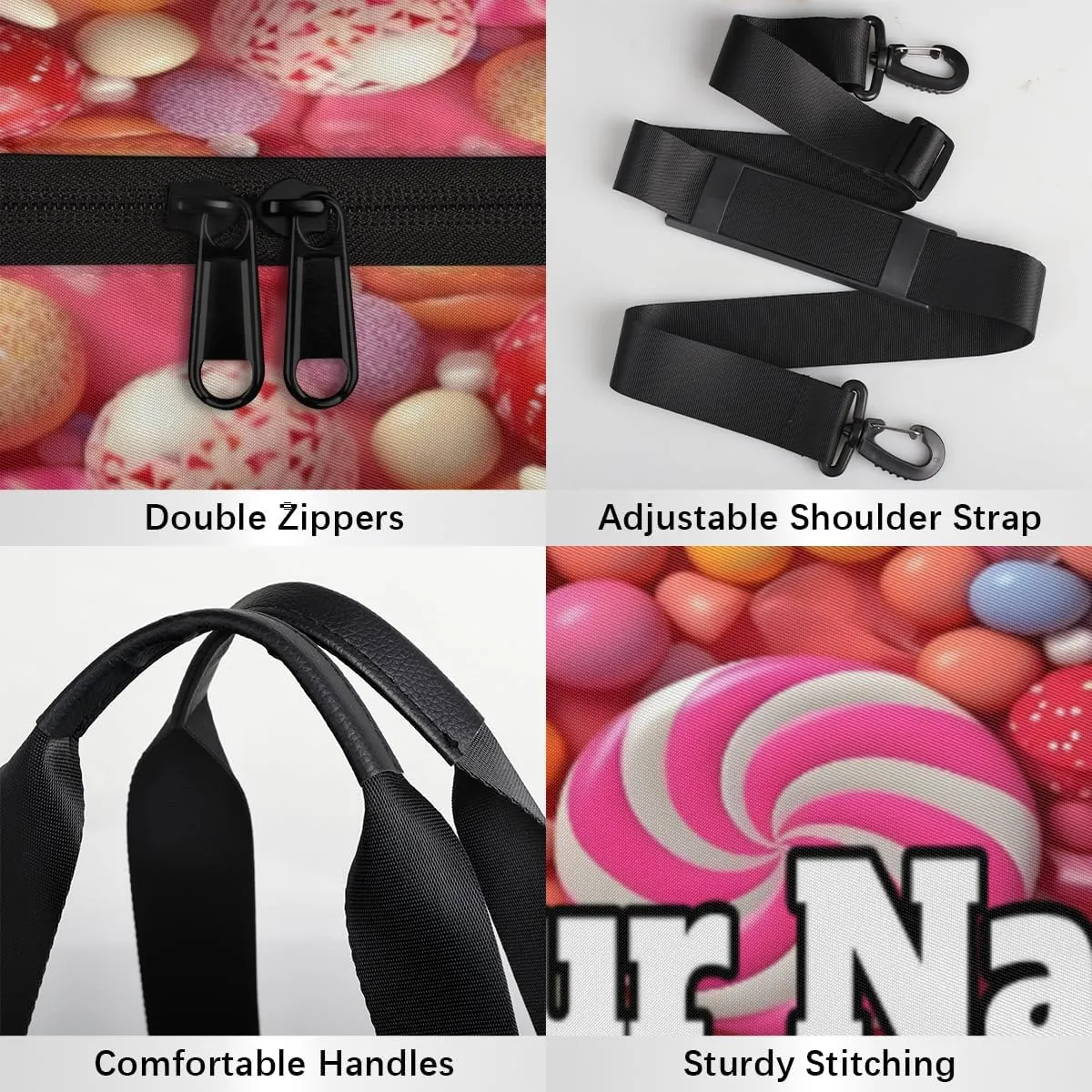 Custom Gym Bag for Women Men with Name, Personalized Lollipop Duffel Bag for Sports, Waterproof Dance Bag, Lightweight Carryon Gym Bag, Lollipop