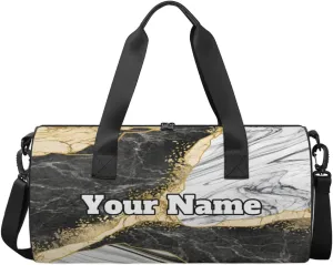 Custom Gym Bag for Women Men with Name, Personalized Marble Duffel Bag for Sports, Waterproof Dance Bag, Lightweight Carryon Gym Bag,