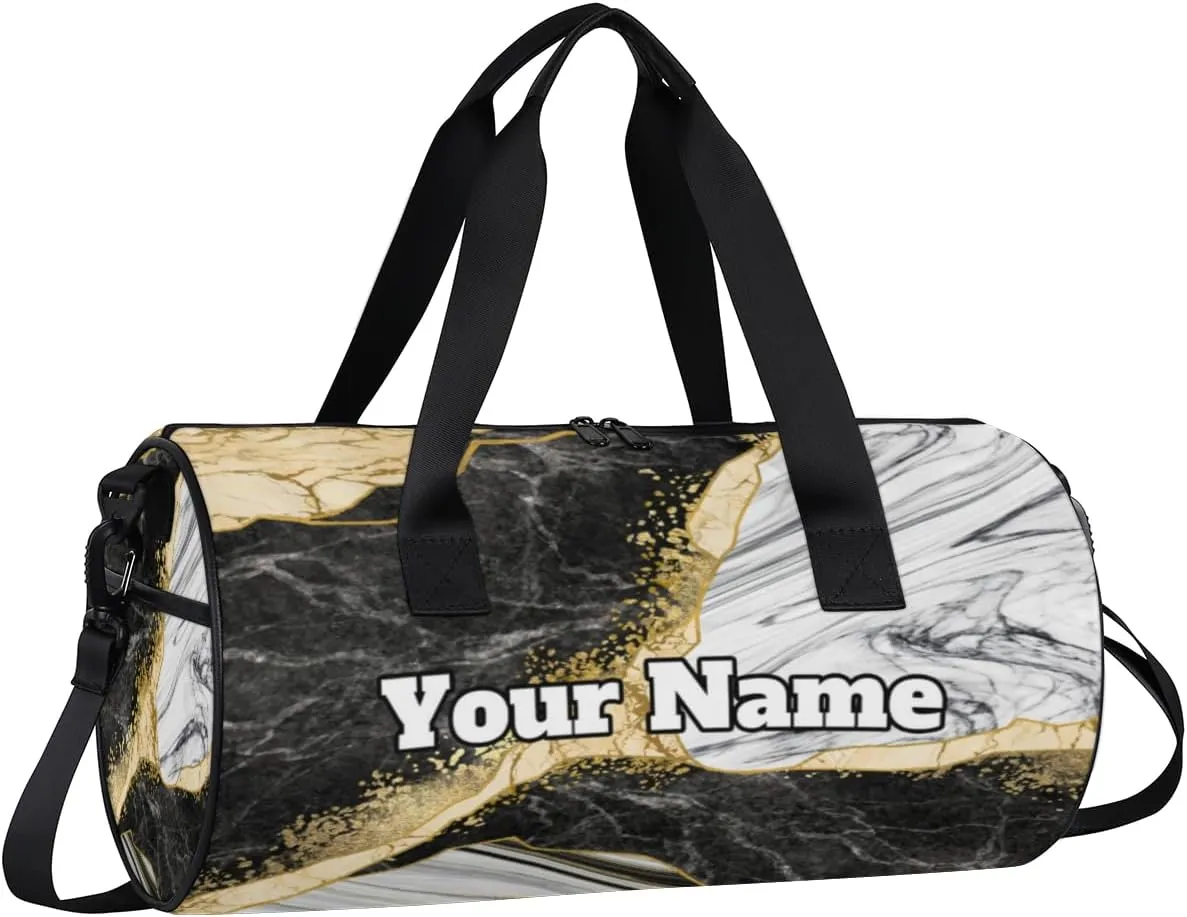 Custom Gym Bag for Women Men with Name, Personalized Marble Duffel Bag for Sports, Waterproof Dance Bag, Lightweight Carryon Gym Bag,