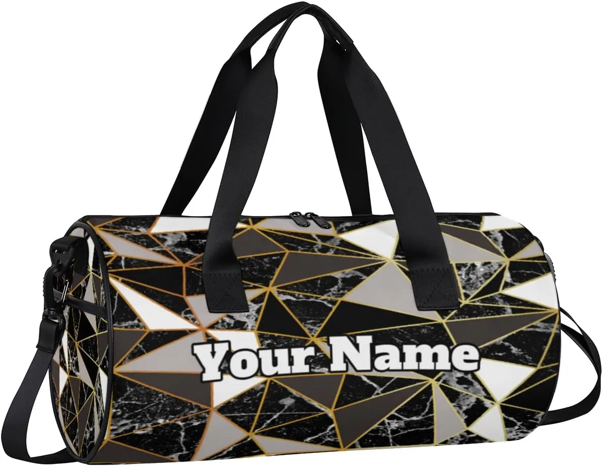 Custom Gym Bag for Women Men with Name, Personalized Mirror Marble Duffel Bag for Sports, Waterproof Dance Bag, Lightweight Carryon Gym Bag, Texture