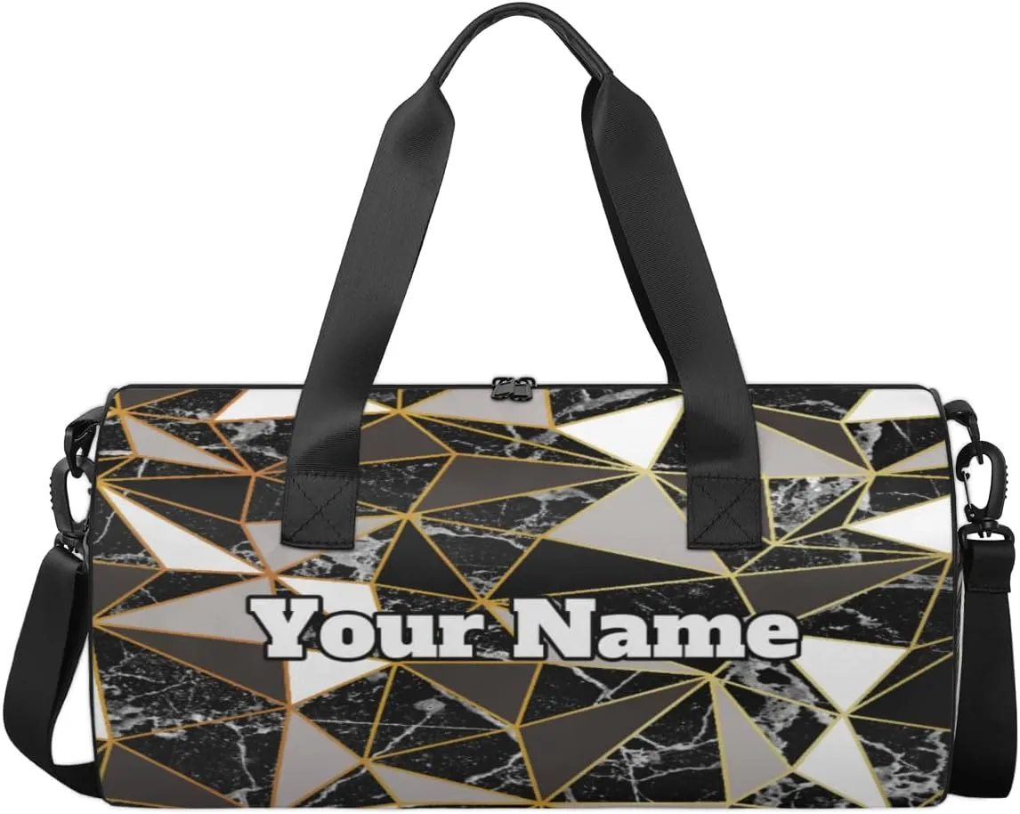 Custom Gym Bag for Women Men with Name, Personalized Mirror Marble Duffel Bag for Sports, Waterproof Dance Bag, Lightweight Carryon Gym Bag, Texture