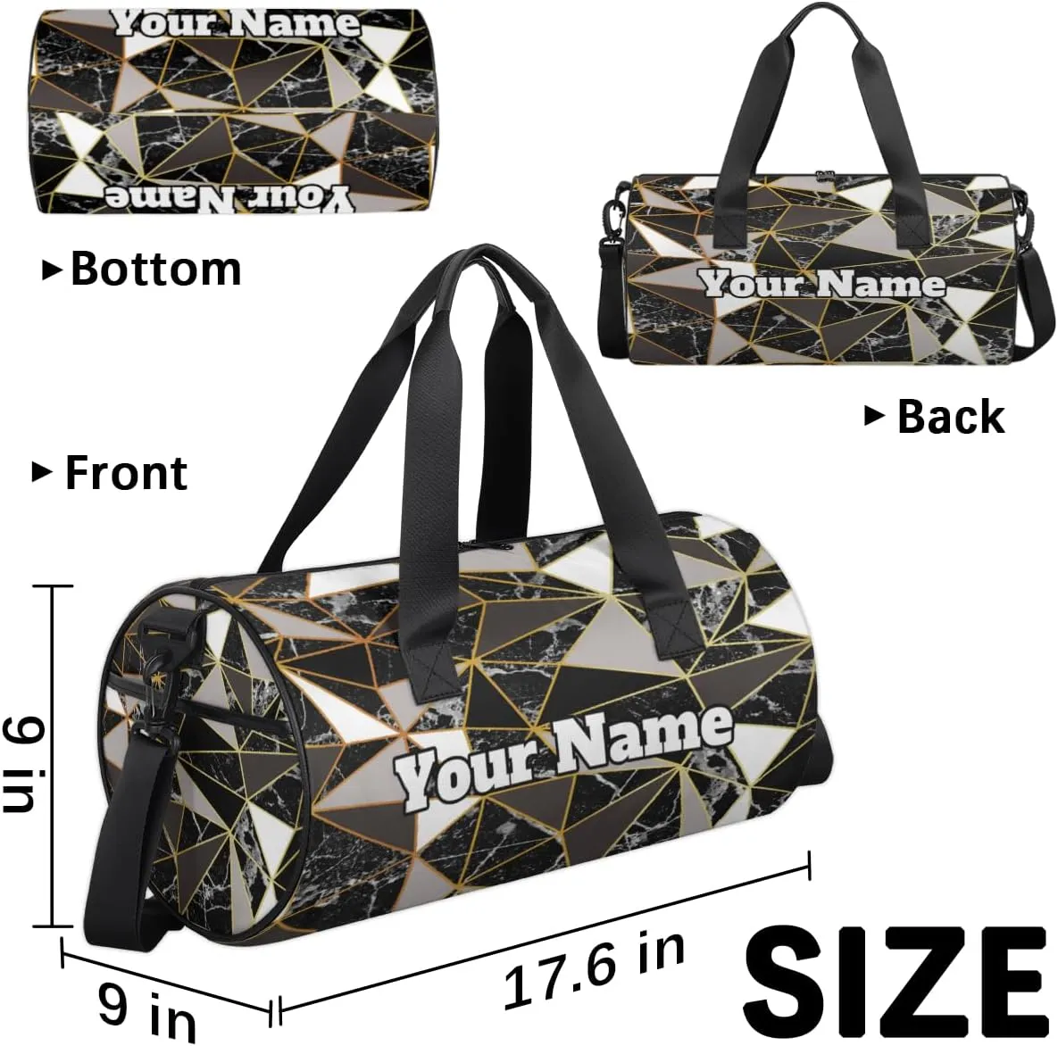 Custom Gym Bag for Women Men with Name, Personalized Mirror Marble Duffel Bag for Sports, Waterproof Dance Bag, Lightweight Carryon Gym Bag, Texture