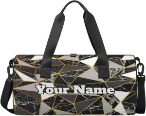 Custom Gym Bag for Women Men with Name, Personalized Mirror Marble Duffel Bag for Sports, Waterproof Dance Bag, Lightweight Carryon Gym Bag, Texture