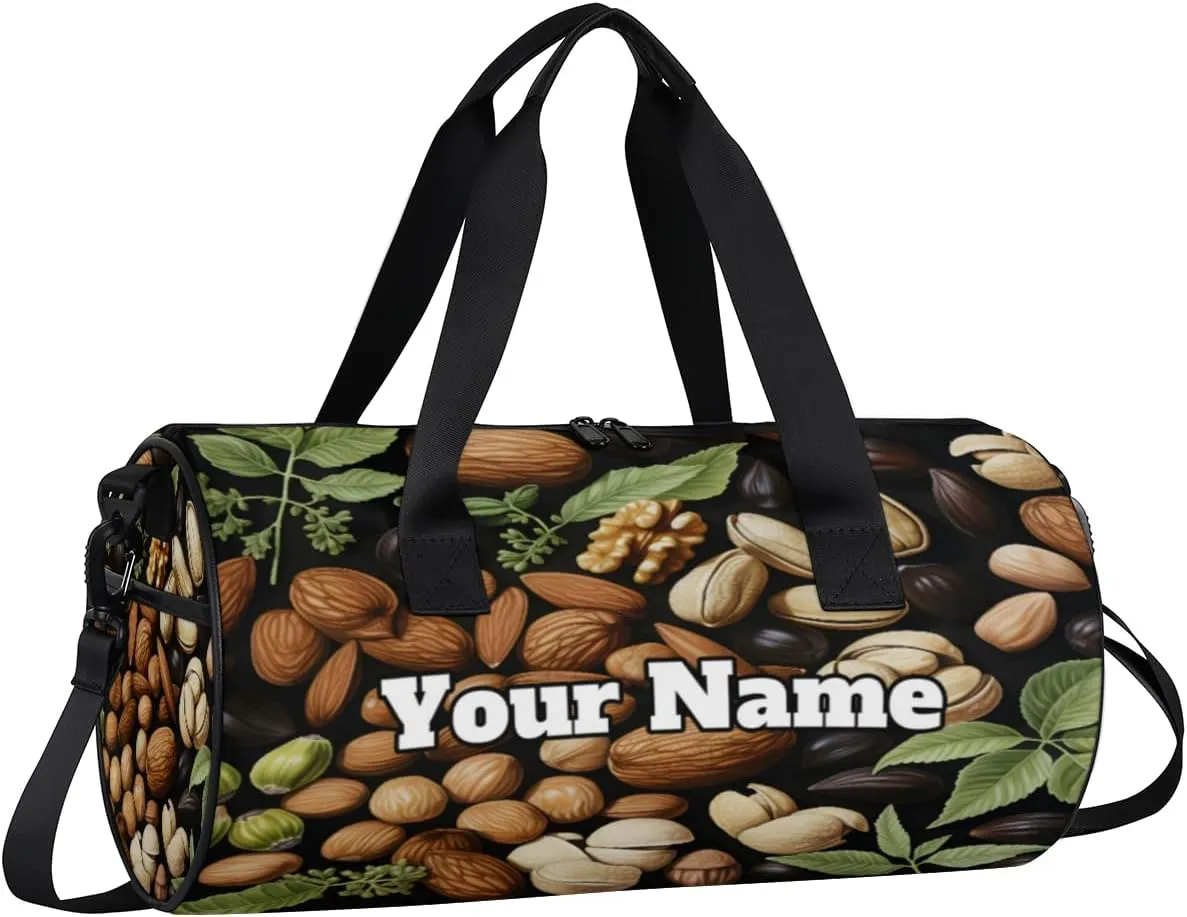 Custom Gym Bag for Women Men with Name, Personalized Nuts Themes Duffel Bag for Sports, Waterproof Dance Bag, Lightweight Carryon Gym Bag, Nuts