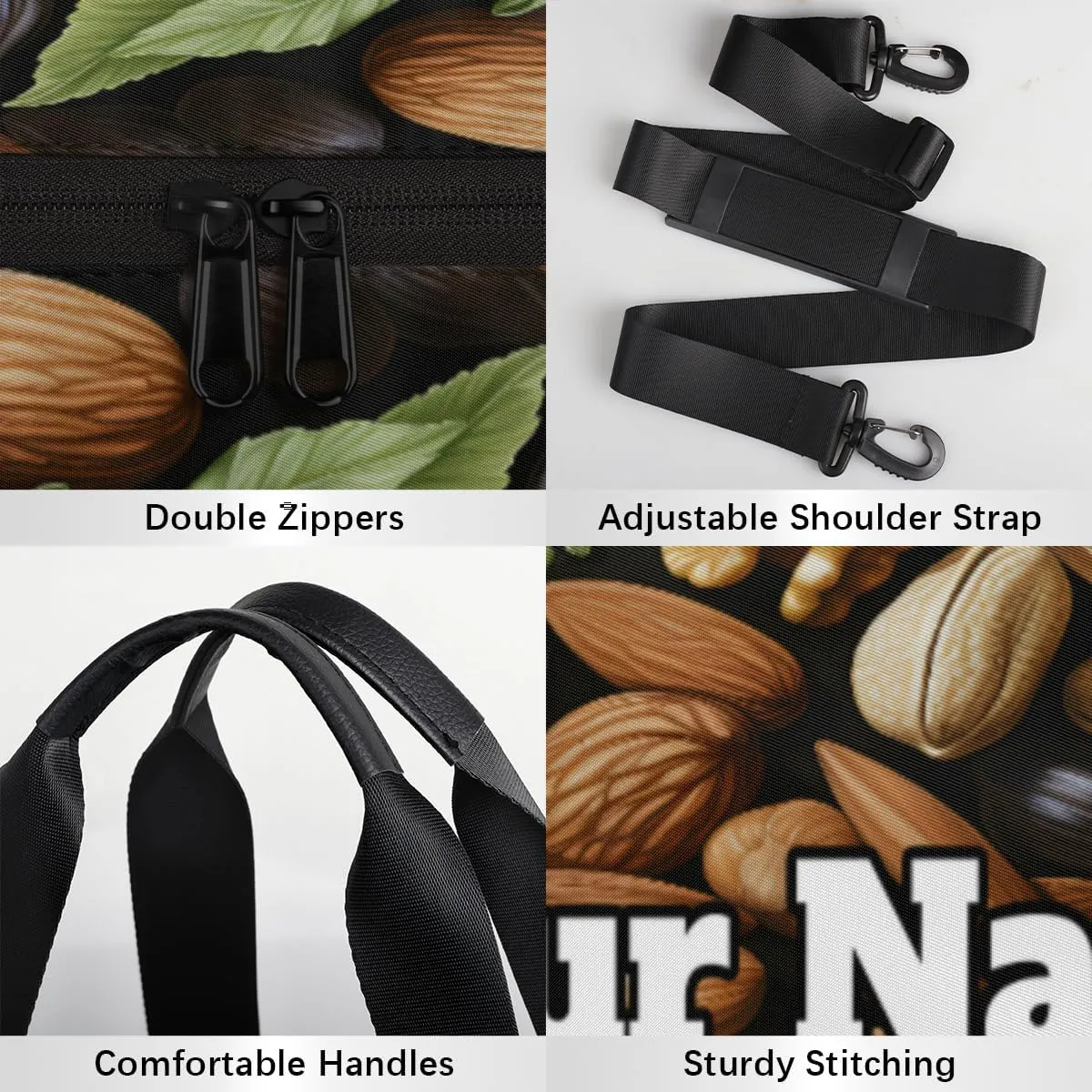 Custom Gym Bag for Women Men with Name, Personalized Nuts Themes Duffel Bag for Sports, Waterproof Dance Bag, Lightweight Carryon Gym Bag, Nuts