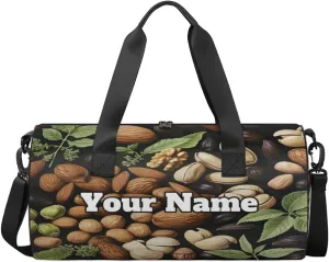 Custom Gym Bag for Women Men with Name, Personalized Nuts Themes Duffel Bag for Sports, Waterproof Dance Bag, Lightweight Carryon Gym Bag, Nuts