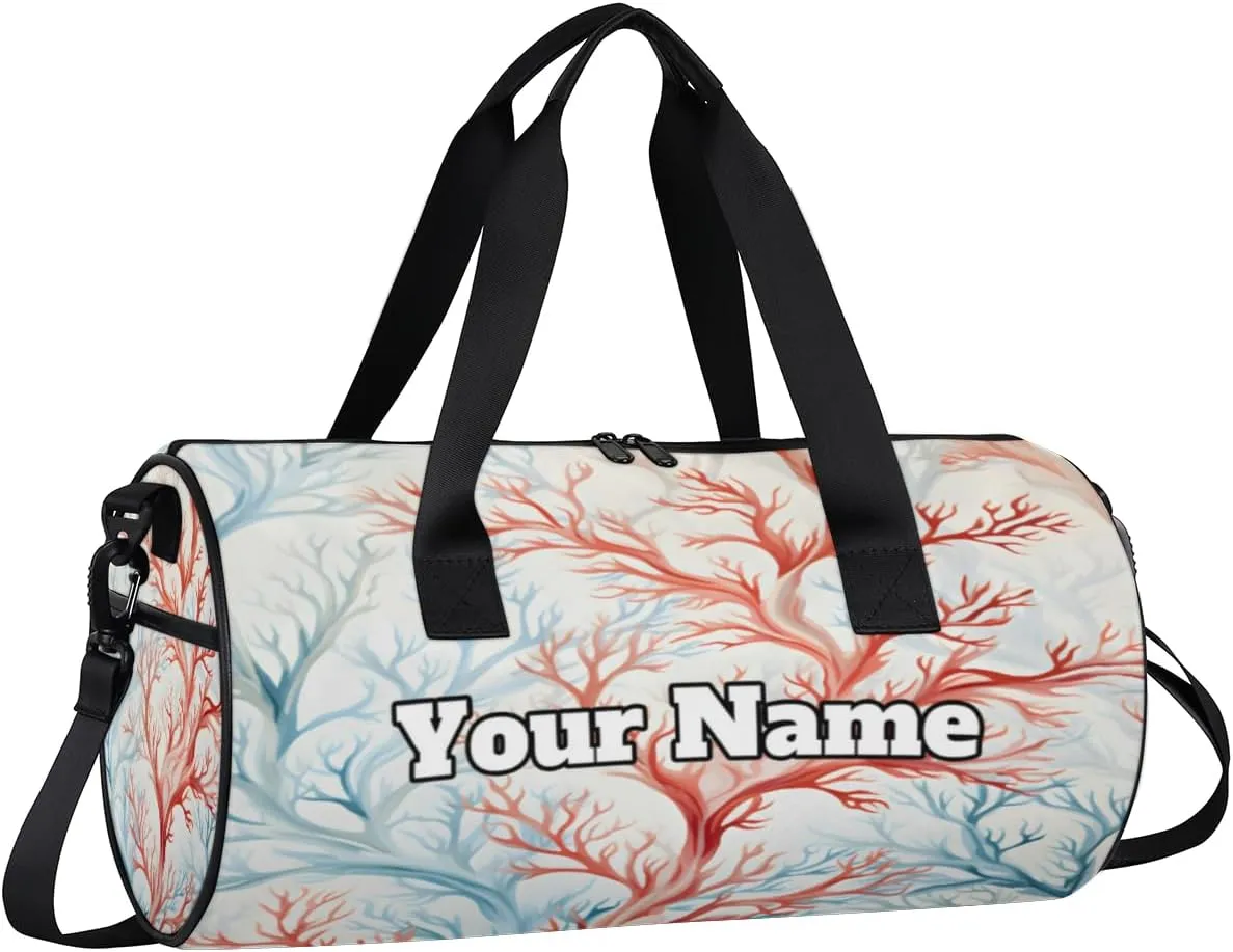 Custom Gym Bag for Women Men with Name, Personalized Oceanaire Coral Duffel Bag for Sports, Waterproof Dance Bag, Lightweight Carryon Gym Bag, Ocean Theme