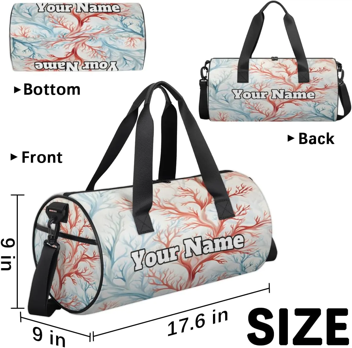 Custom Gym Bag for Women Men with Name, Personalized Oceanaire Coral Duffel Bag for Sports, Waterproof Dance Bag, Lightweight Carryon Gym Bag, Ocean Theme