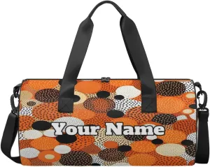 Custom Gym Bag for Women Men with Name, Personalized Orange Dots Duffel Bag for Sports, Waterproof Dance Bag, Lightweight Carryon Gym Bag, Dots