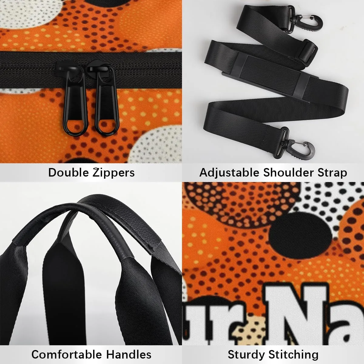 Custom Gym Bag for Women Men with Name, Personalized Orange Dots Duffel Bag for Sports, Waterproof Dance Bag, Lightweight Carryon Gym Bag, Dots