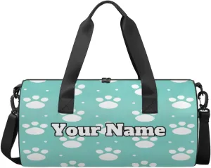 Custom Gym Bag for Women Men with Name, Personalized Paw Print Duffel Bag for Sports, Waterproof Dance Bag, Lightweight Carryon Gym Bag, Dogs Paw