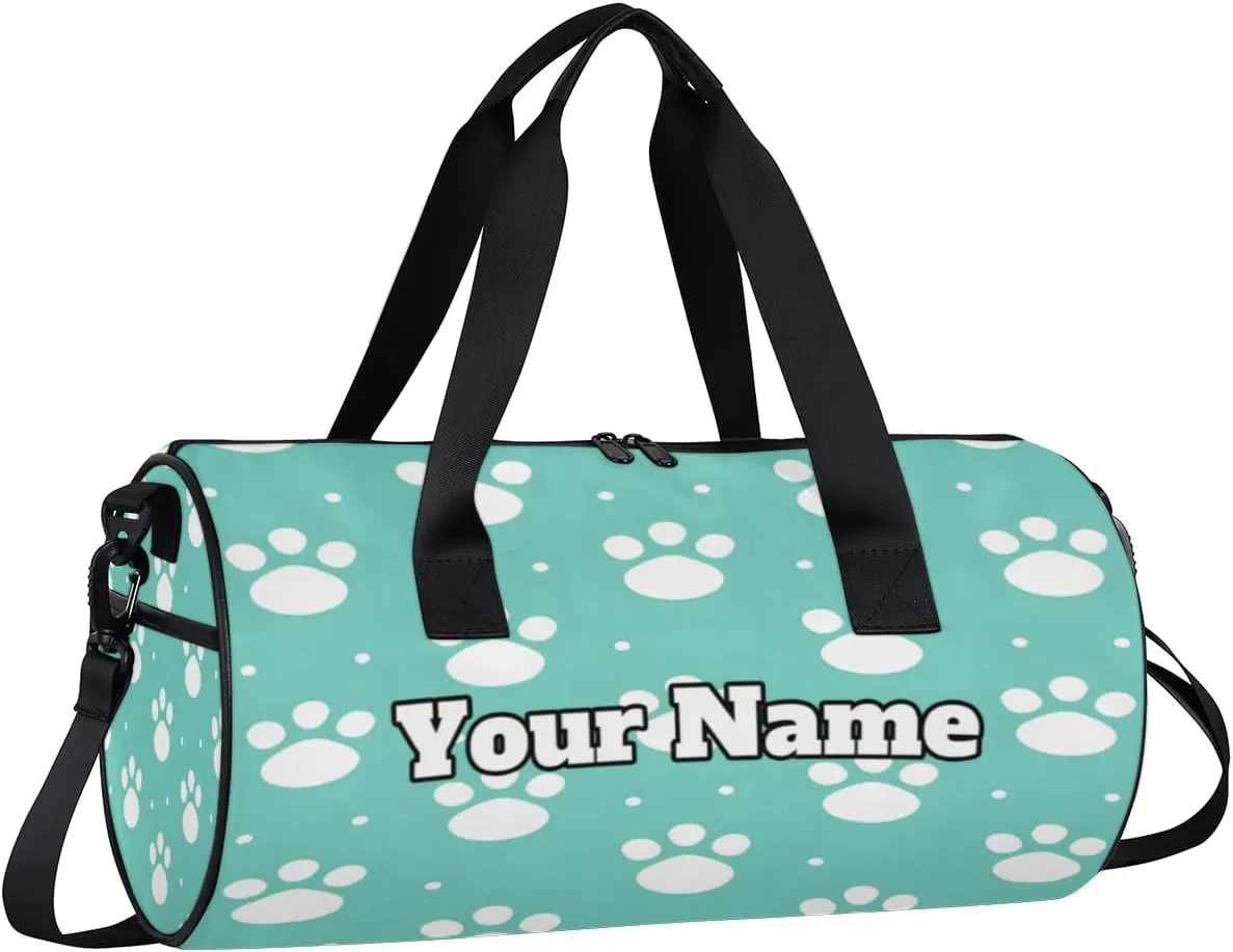 Custom Gym Bag for Women Men with Name, Personalized Paw Print Duffel Bag for Sports, Waterproof Dance Bag, Lightweight Carryon Gym Bag, Dogs Paw