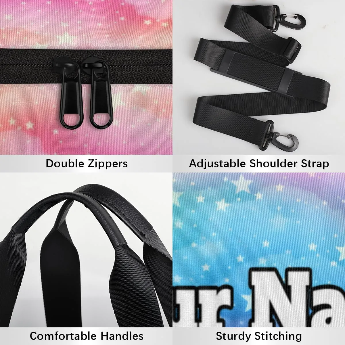 Custom Gym Bag for Women Men with Name, Personalized Rainbow Star Duffel Bag for Sports, Waterproof Dance Bag, Lightweight Carryon Gym Bag, Rainbow