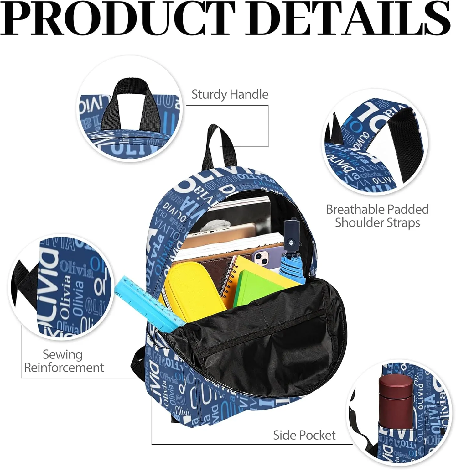 Custom Name Backpack, Personalized Schoolbag with Name for Boys Girls Kids, Customized Casual Backpack with Name Gifts for School Travel Picnic Camping Hiking