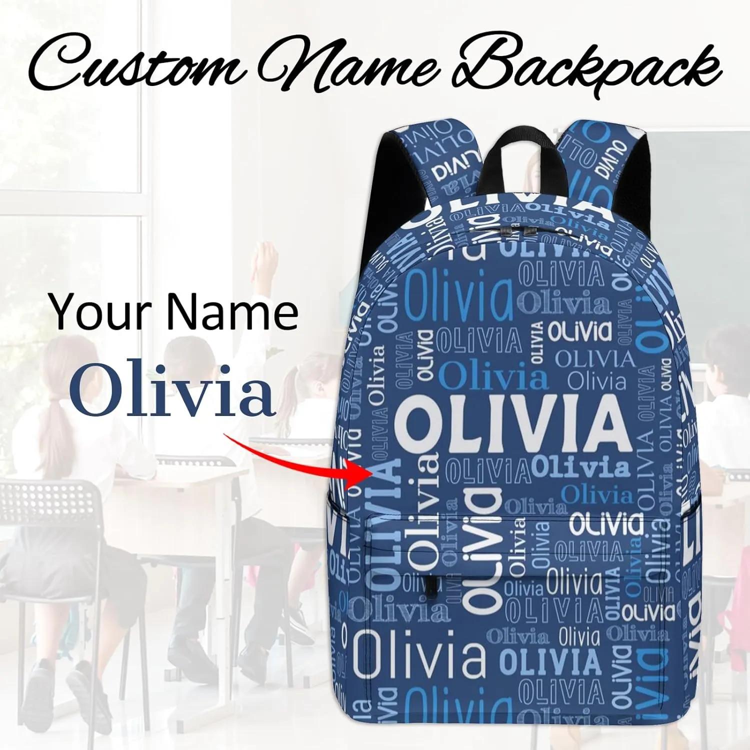 Custom Name Backpack, Personalized Schoolbag with Name for Boys Girls Kids, Customized Casual Backpack with Name Gifts for School Travel Picnic Camping Hiking