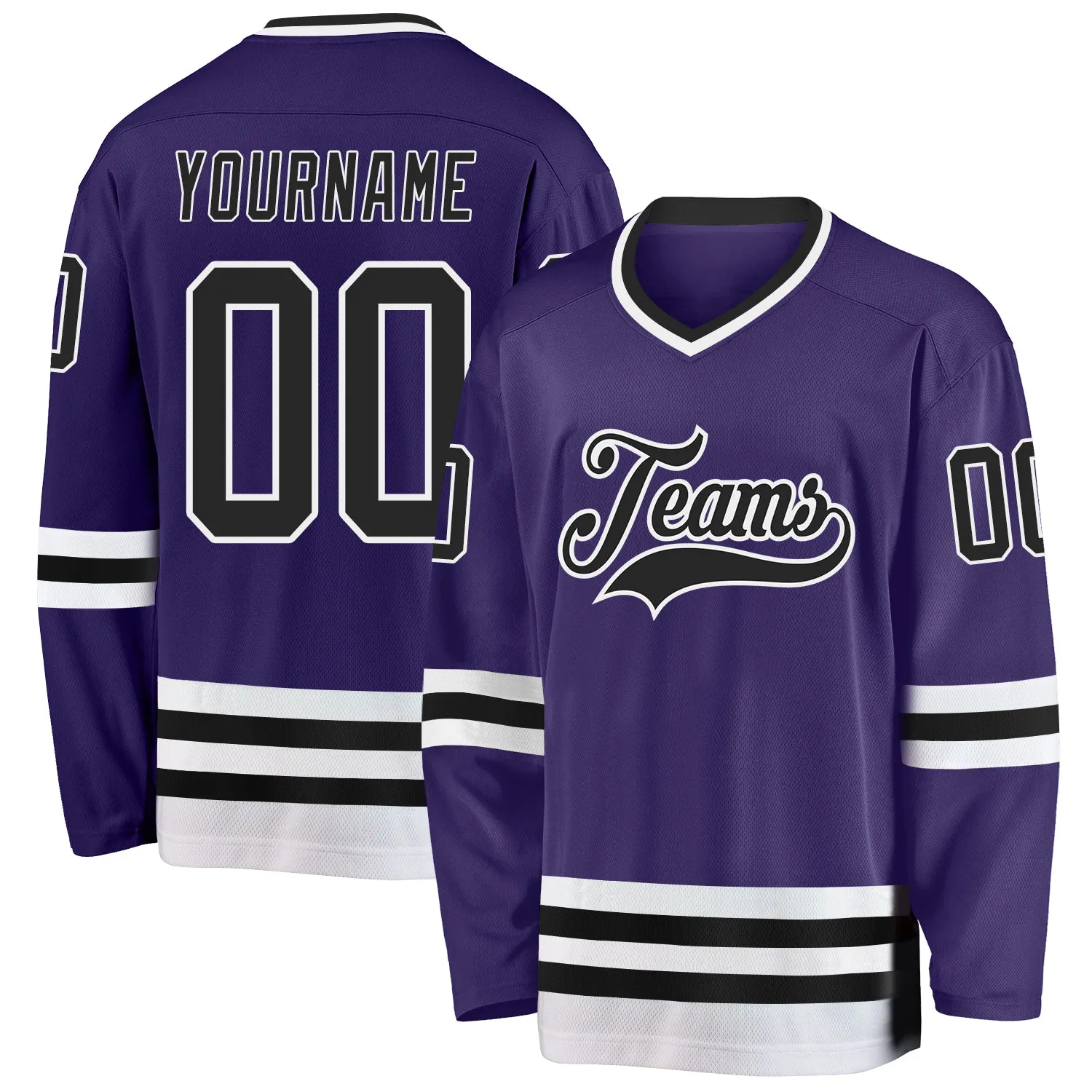 Custom Purple Black-White Hockey Jersey