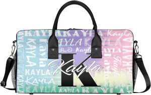 Custom Travel Bag, Personalized Duffle Bag with Initials Name, Sports Dance Gym Tote Bags Weekender Overnight Bag for Women Men, Blue Purple Pink