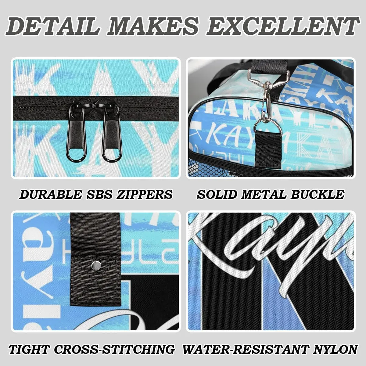 Custom Travel Bag, Personalized Duffle Bag with Initials Name, Sports Dance Gym Tote Bags Weekender Overnight Bag for Women Men, Gradient Blue