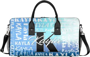 Custom Travel Bag, Personalized Duffle Bag with Initials Name, Sports Dance Gym Tote Bags Weekender Overnight Bag for Women Men, Gradient Blue