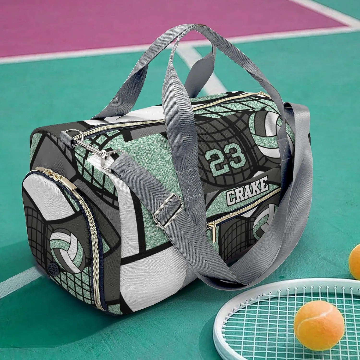 Custon Name Volleyball Glitter Mint Gym Sport Yoga Duffel Bag Sport Player Travel Bag,Sport Gym Bag Personalized Gift for Travel Hand Bag Carry on Bag