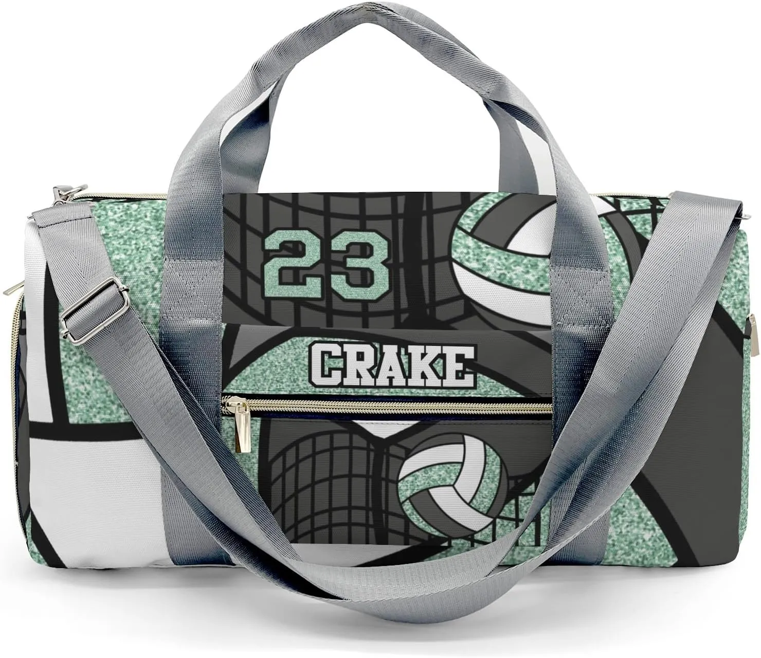 Custon Name Volleyball Glitter Mint Gym Sport Yoga Duffel Bag Sport Player Travel Bag,Sport Gym Bag Personalized Gift for Travel Hand Bag Carry on Bag
