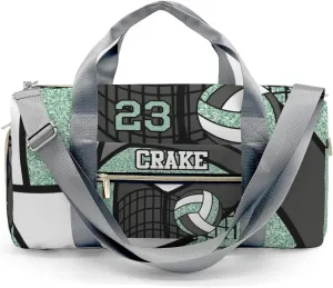 Custon Name Volleyball Glitter Mint Gym Sport Yoga Duffel Bag Sport Player Travel Bag,Sport Gym Bag Personalized Gift for Travel Hand Bag Carry on Bag