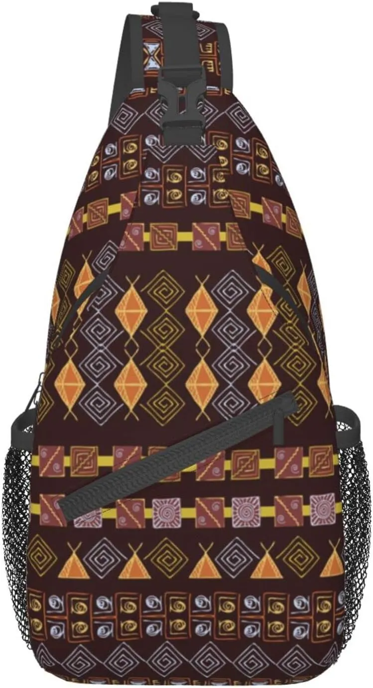Cute African Print Sling Bag Sling Backpack Crossbody Chest Bag African Art Daypack for Hiking Travel