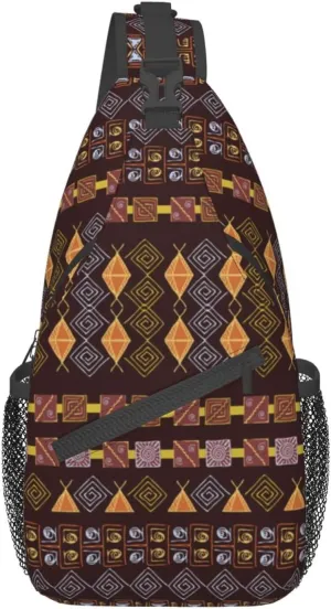 Cute African Print Sling Bag Sling Backpack Crossbody Chest Bag African Art Daypack for Hiking Travel