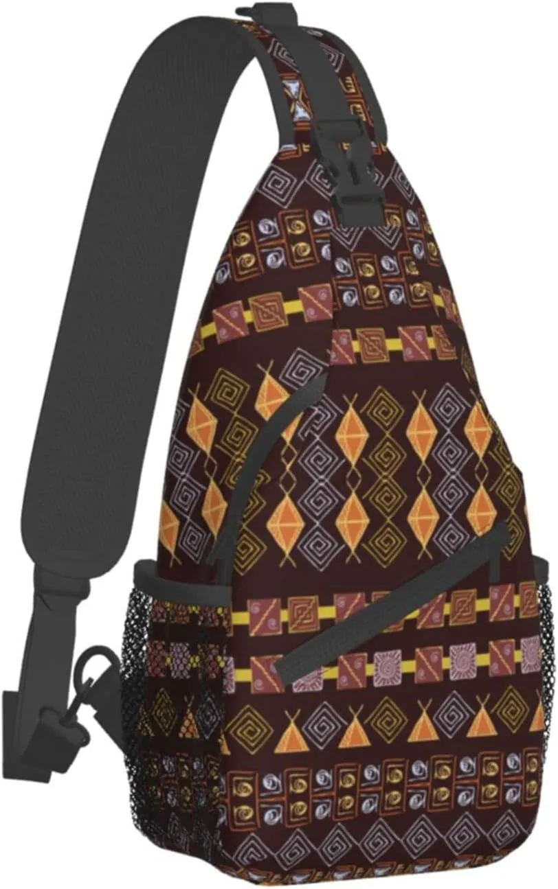 Cute African Print Sling Bag Sling Backpack Crossbody Chest Bag African Art Daypack for Hiking Travel